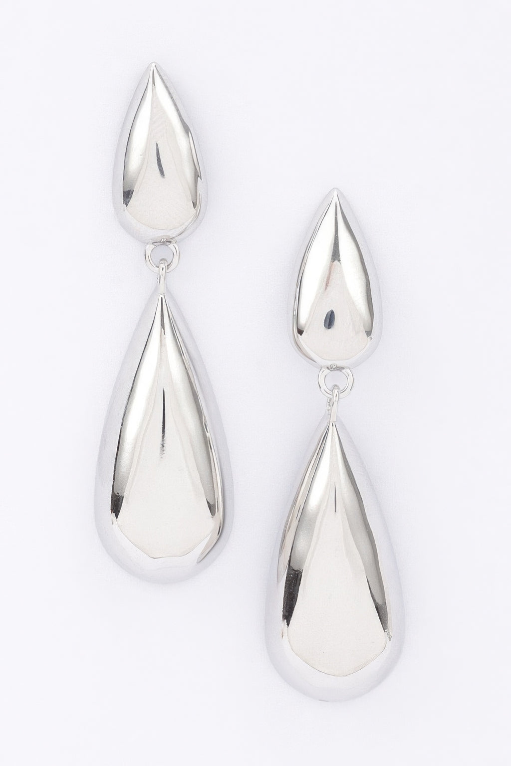 Silver gold-plated metal earrings with two stacked teardrop dangles and small ring links