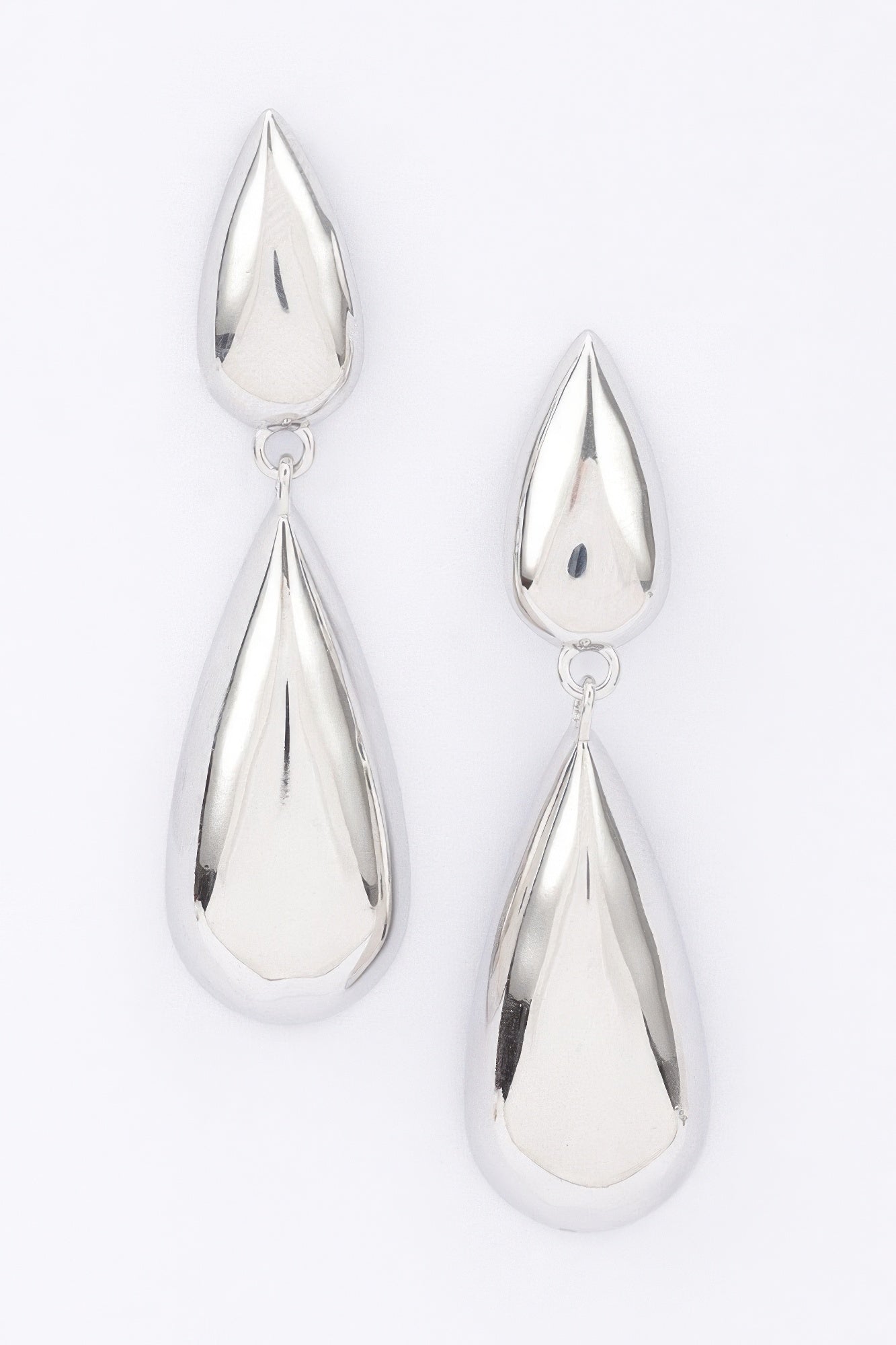 Silver gold-plated metal earrings with two stacked teardrop dangles and small ring links