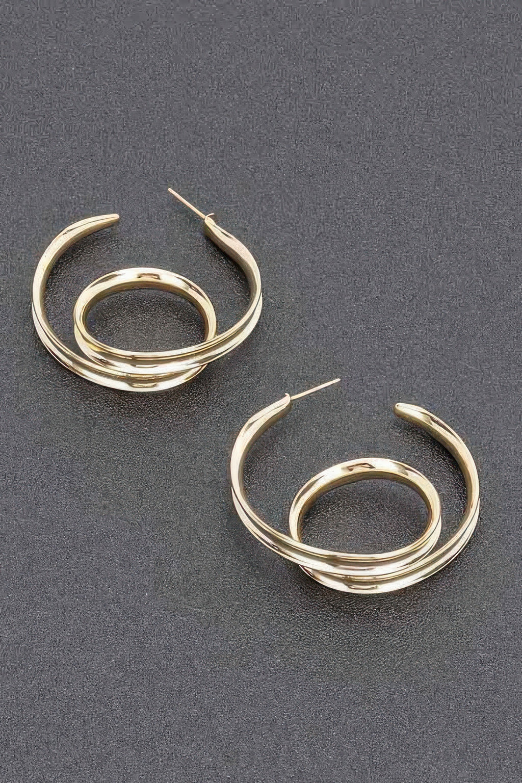 Gold plated metal hoop earrings with curved double ring design