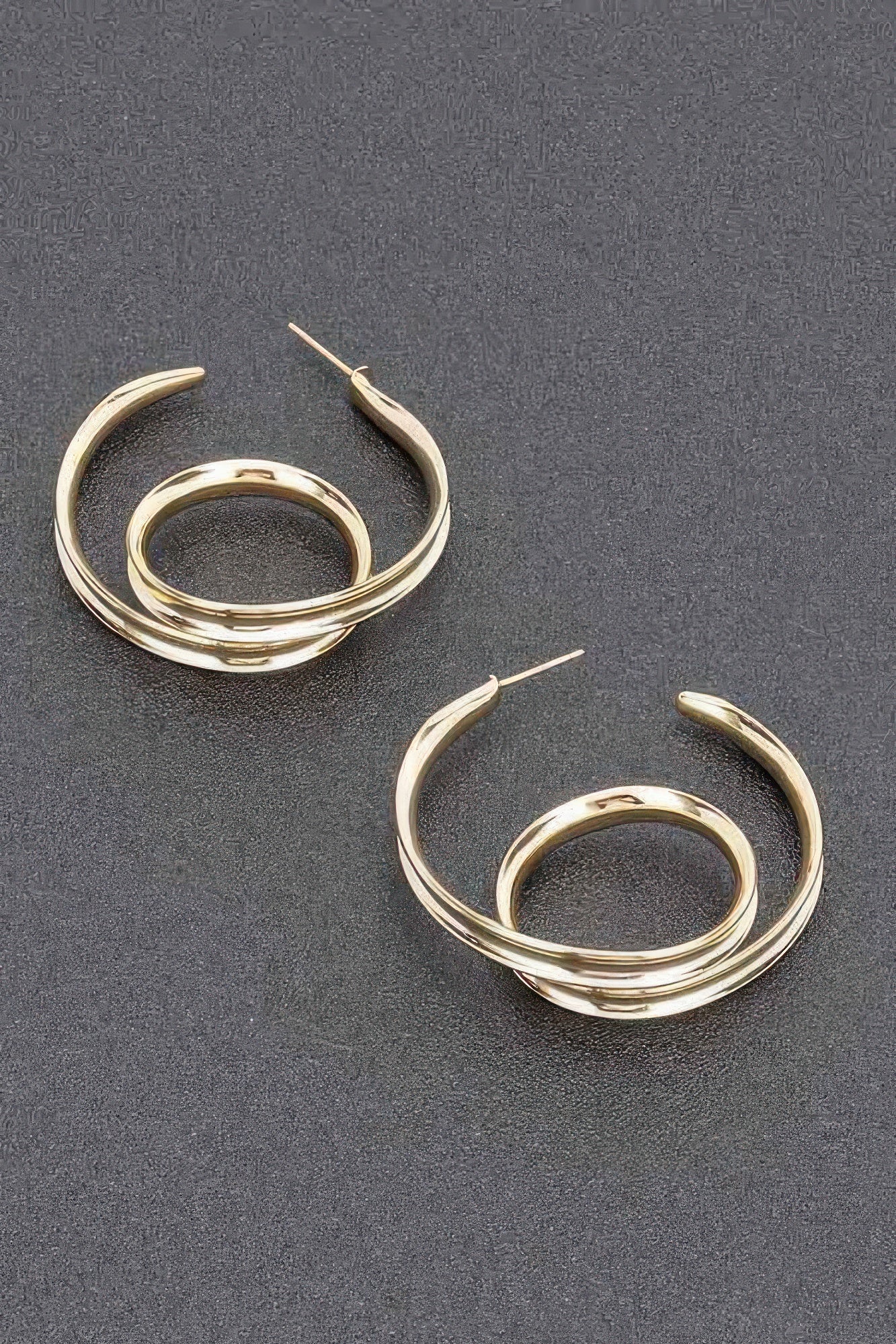 Gold plated metal hoop earrings with curved double ring design
