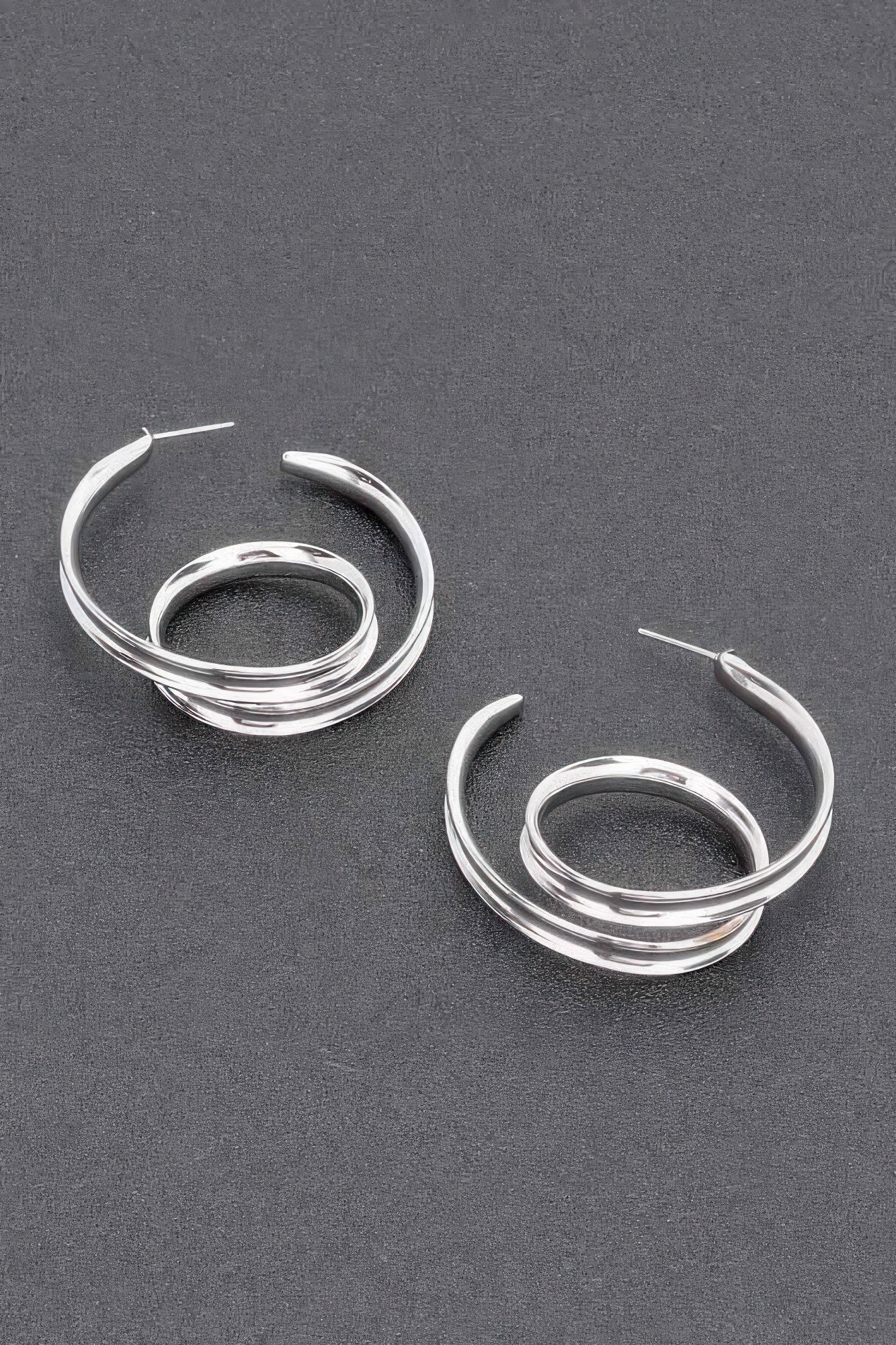 Silver plated double-layer hoop earrings with curved ring silhouette