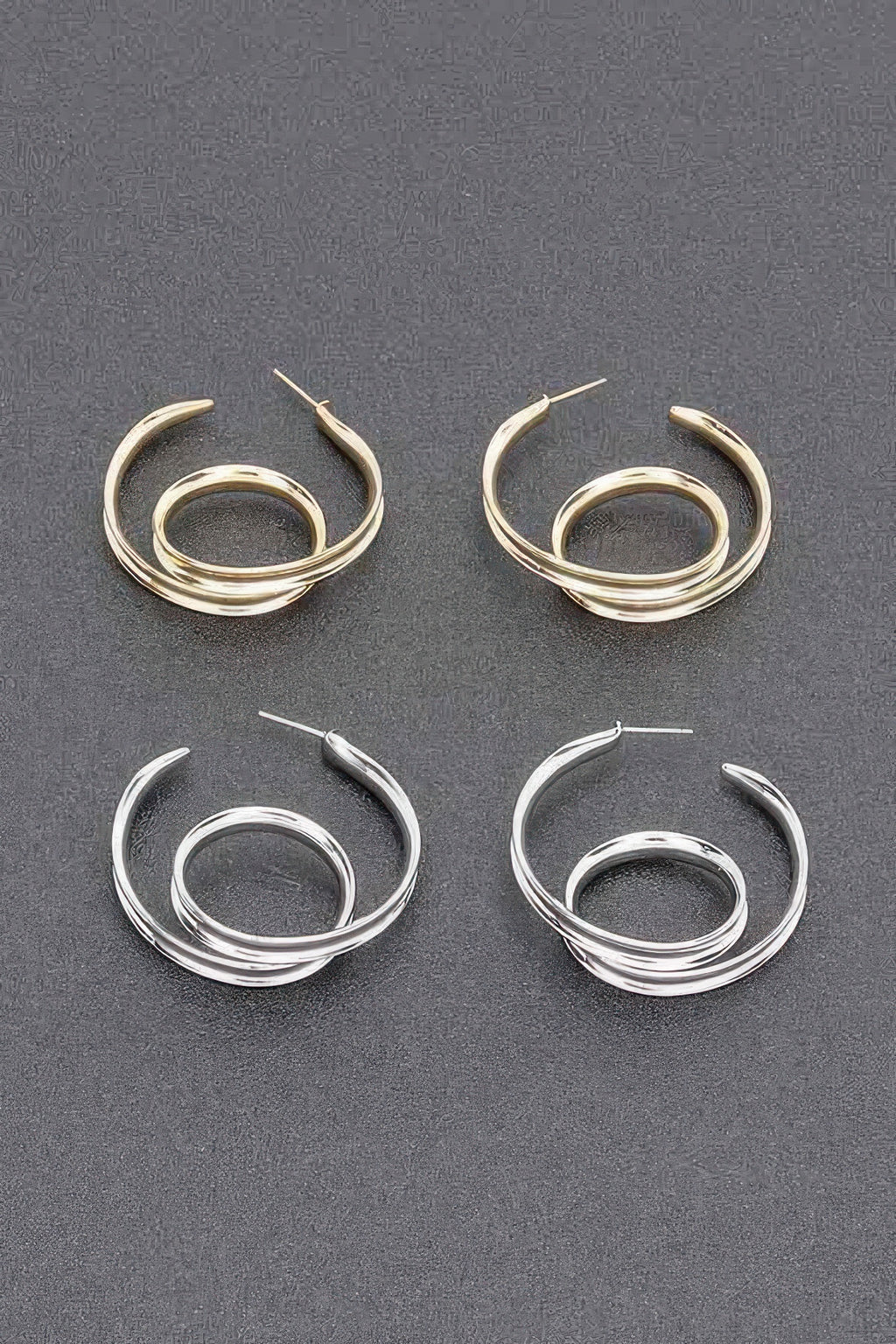 Gold and silver plated double-layer hoop earrings set