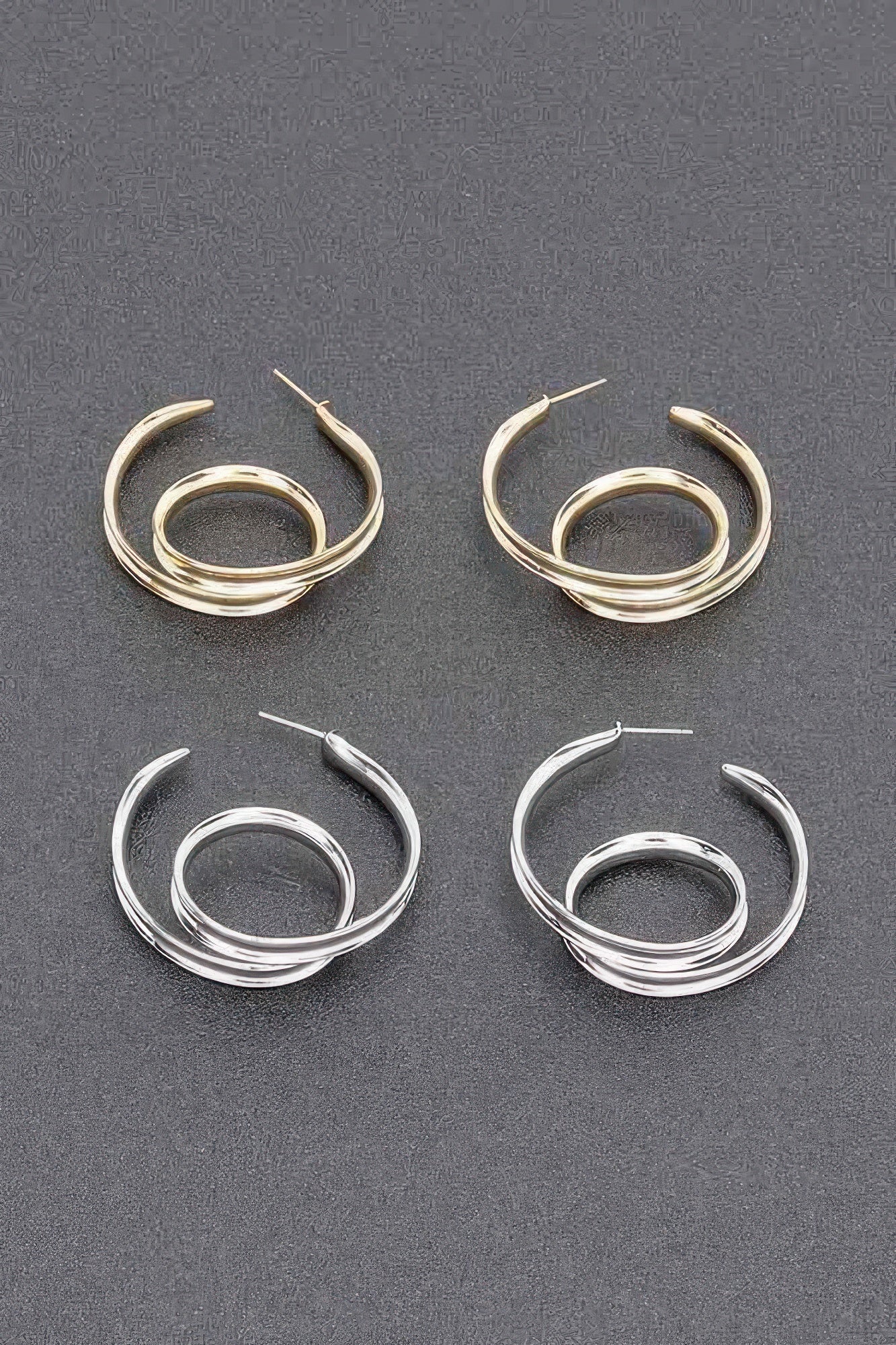 Gold and silver plated double-layer hoop earrings set