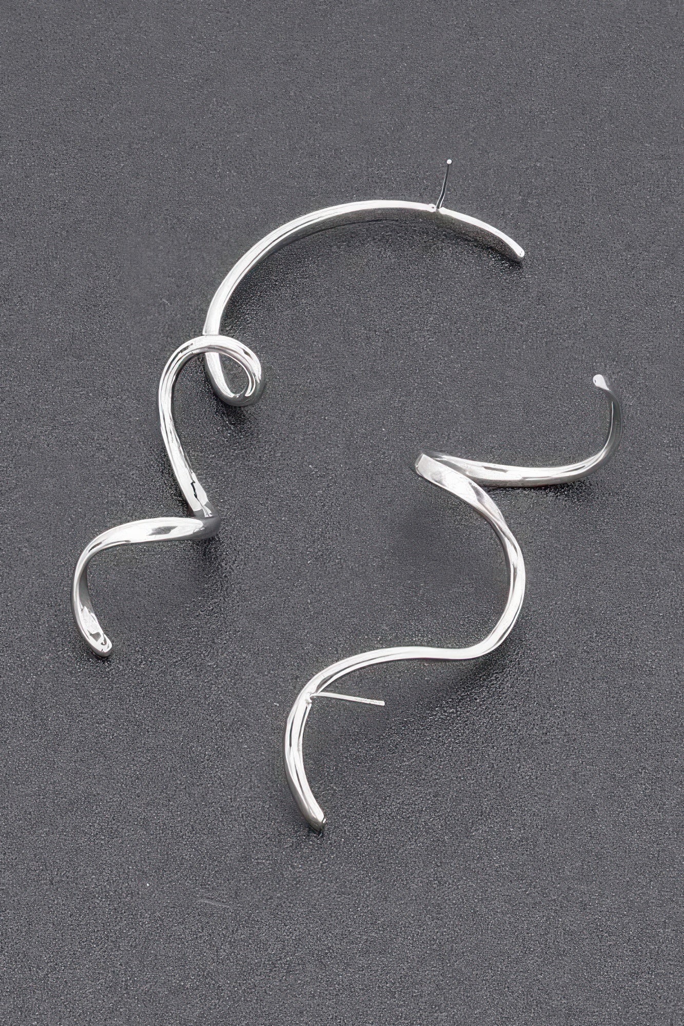 Silver plated twisted dangle earrings, curved hoop with spiral twist detail