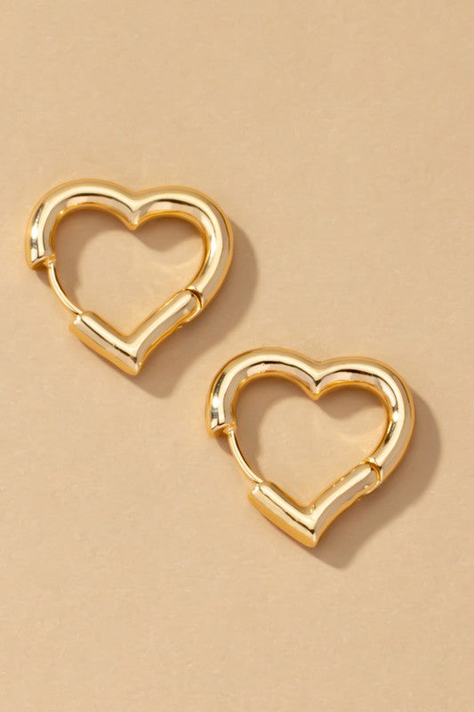 Gold heart hinged huggie hoop earrings, two-piece set with scalloped heart design