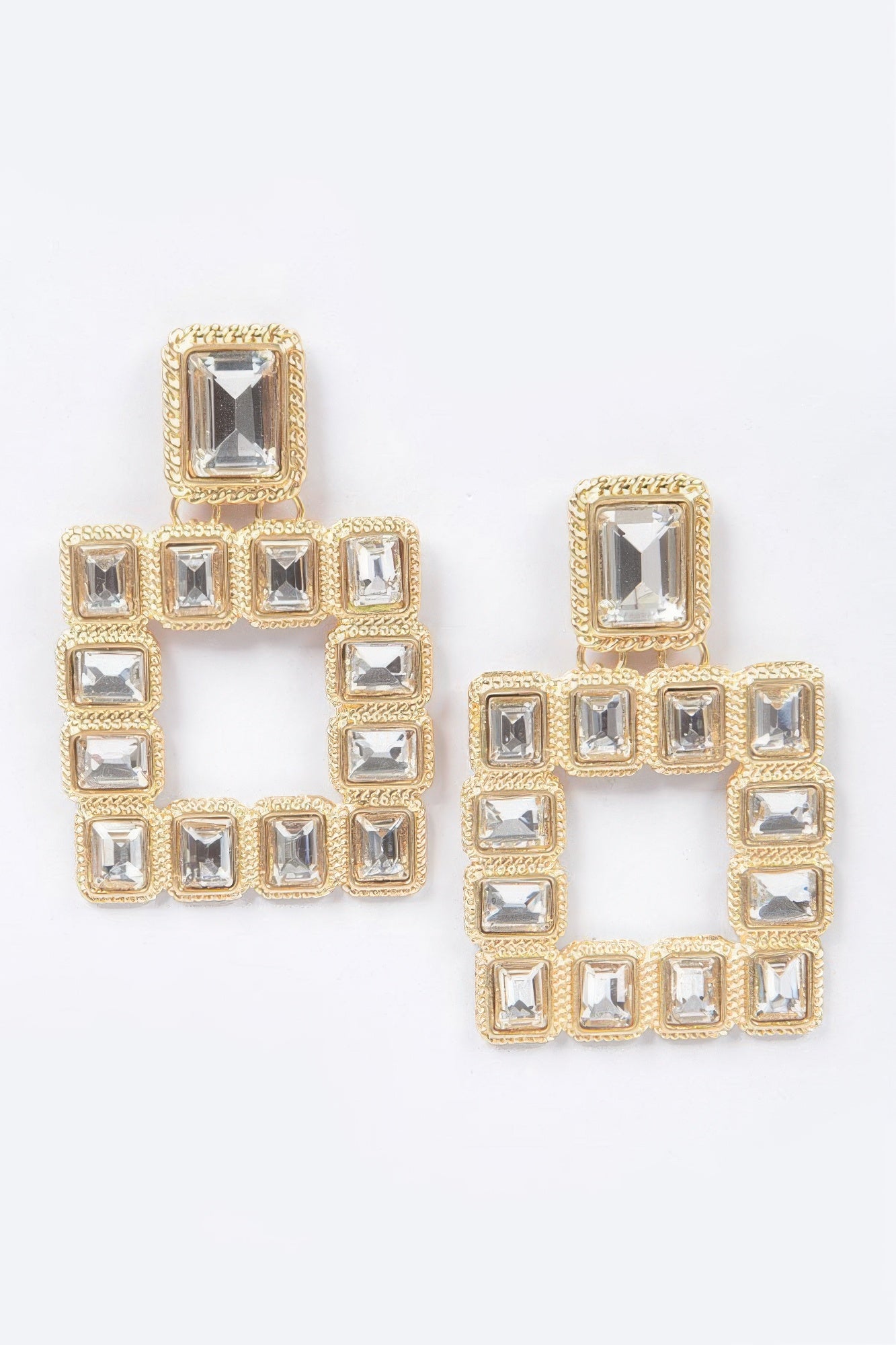 Multi Square Gemstone Earrings, gold-tone frame with clear square stones