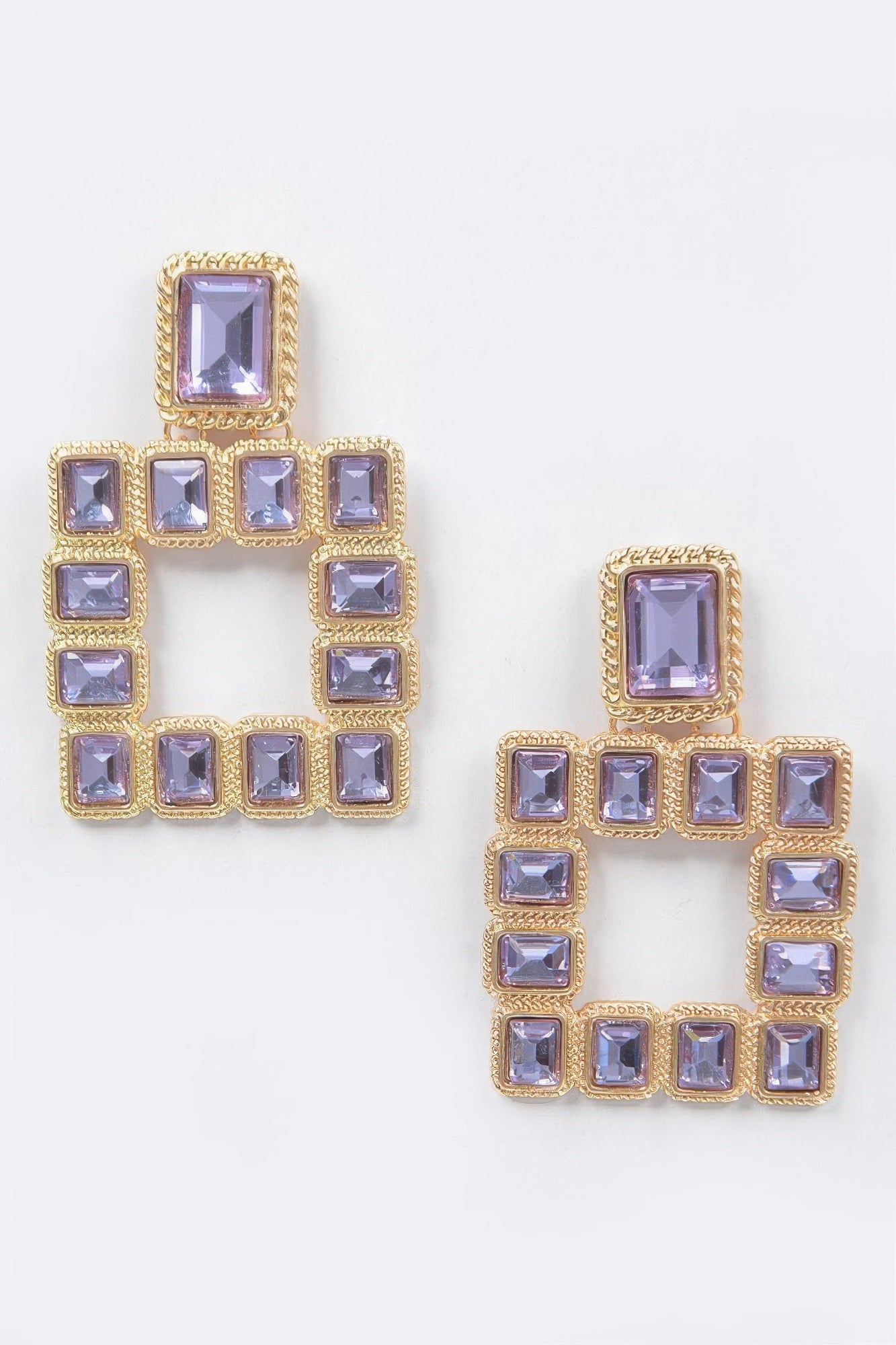 Multi Square Gemstone Earrings, gold-tone frame with lavender square stones