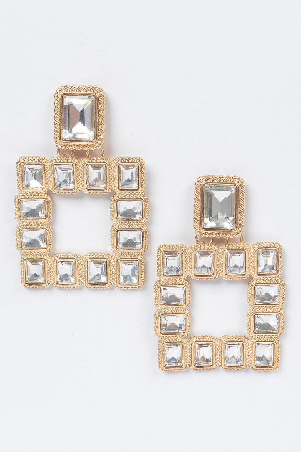 Multi square gemstone earrings with gold-tone frames and clear square stones