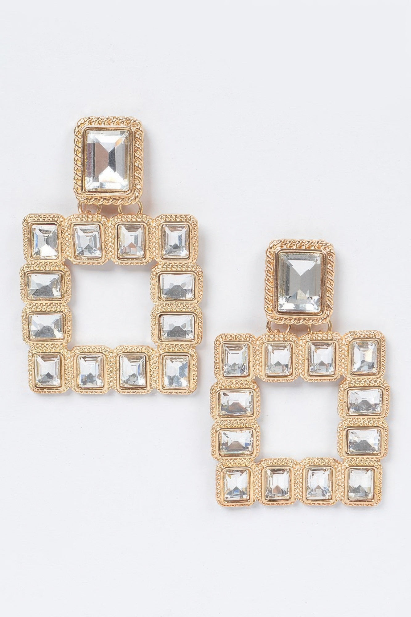 Multi square gemstone earrings with gold-tone frames and clear square stones