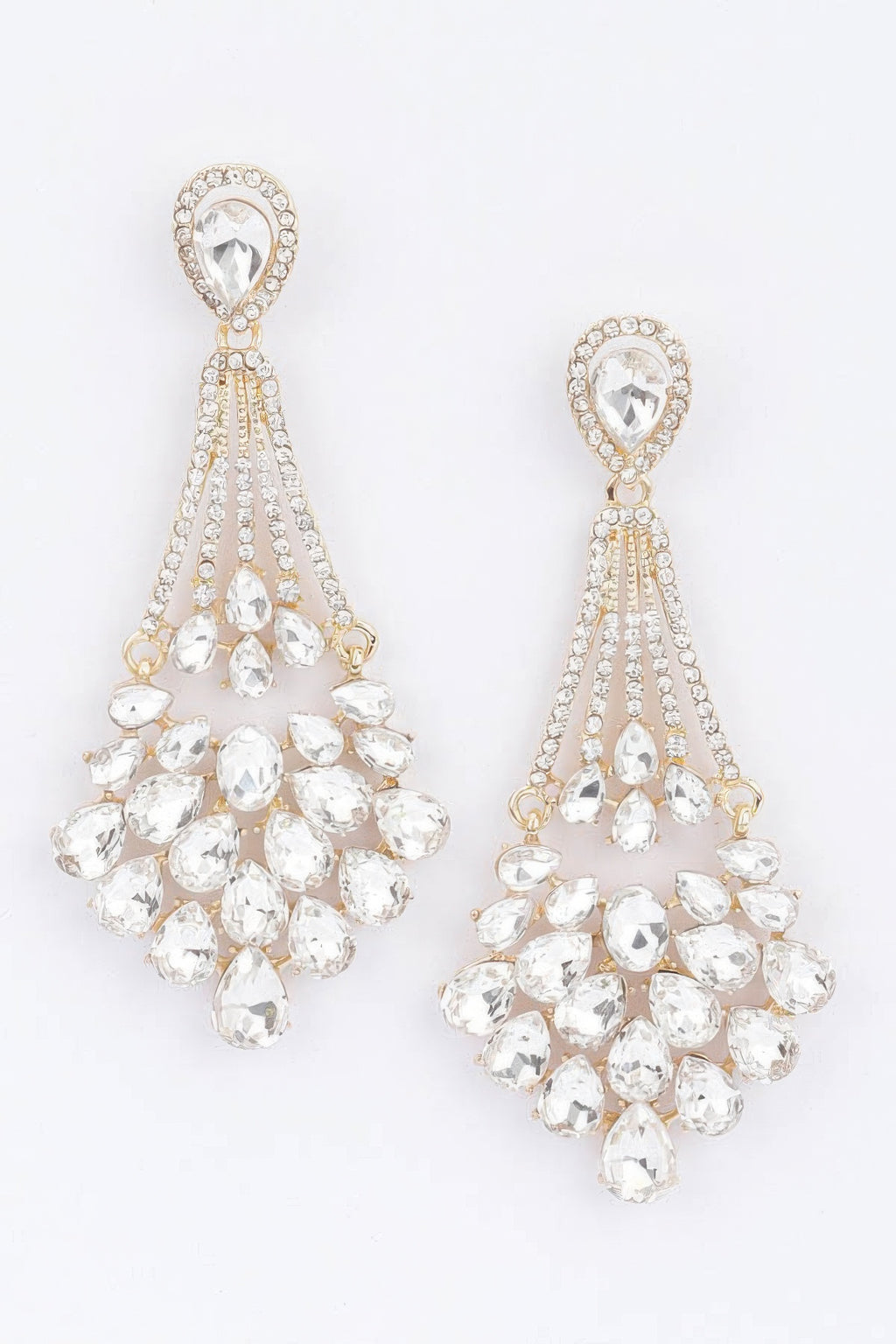 Rhinestone earrings, clear teardrop dangle with silver-toned rhinestone cluster drops