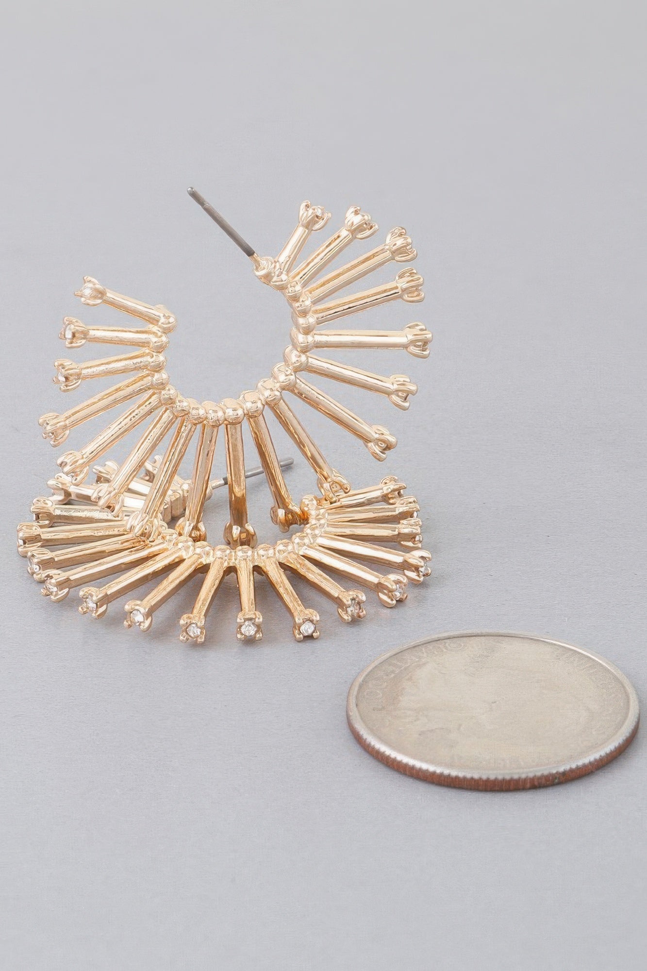 Rising Bejeweled Sun hoop earrings, gold-tone rays with clear stones