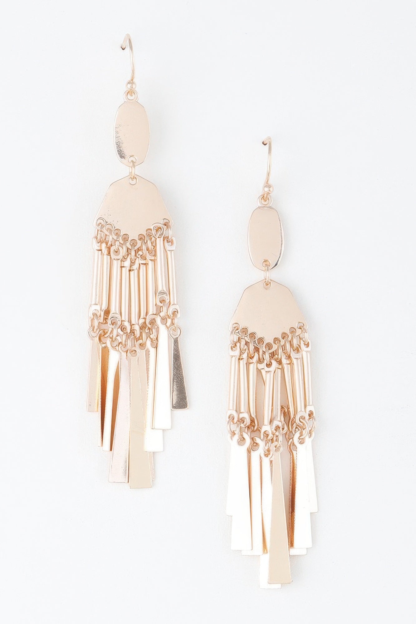 Gold-tone dreamcatcher earrings with oval top and dangling chain fringe