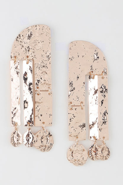 Shiny Hammered Drop Earrings in Gold - Tigbul's Variety Fashion Shop