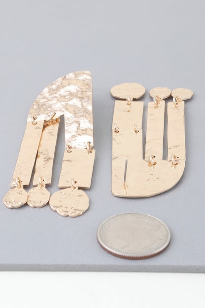 Shiny Hammered Drop Earrings in Gold - Tigbul's Variety Fashion Shop