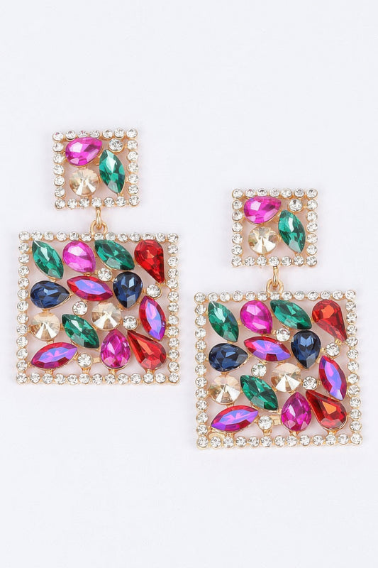 Square Dangle Rhinestone Earrings - Tigbul's Variety Fashion Shop