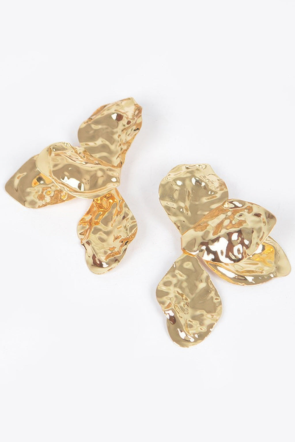 Vintage metal earrings, gold-tone hammered geometric drops