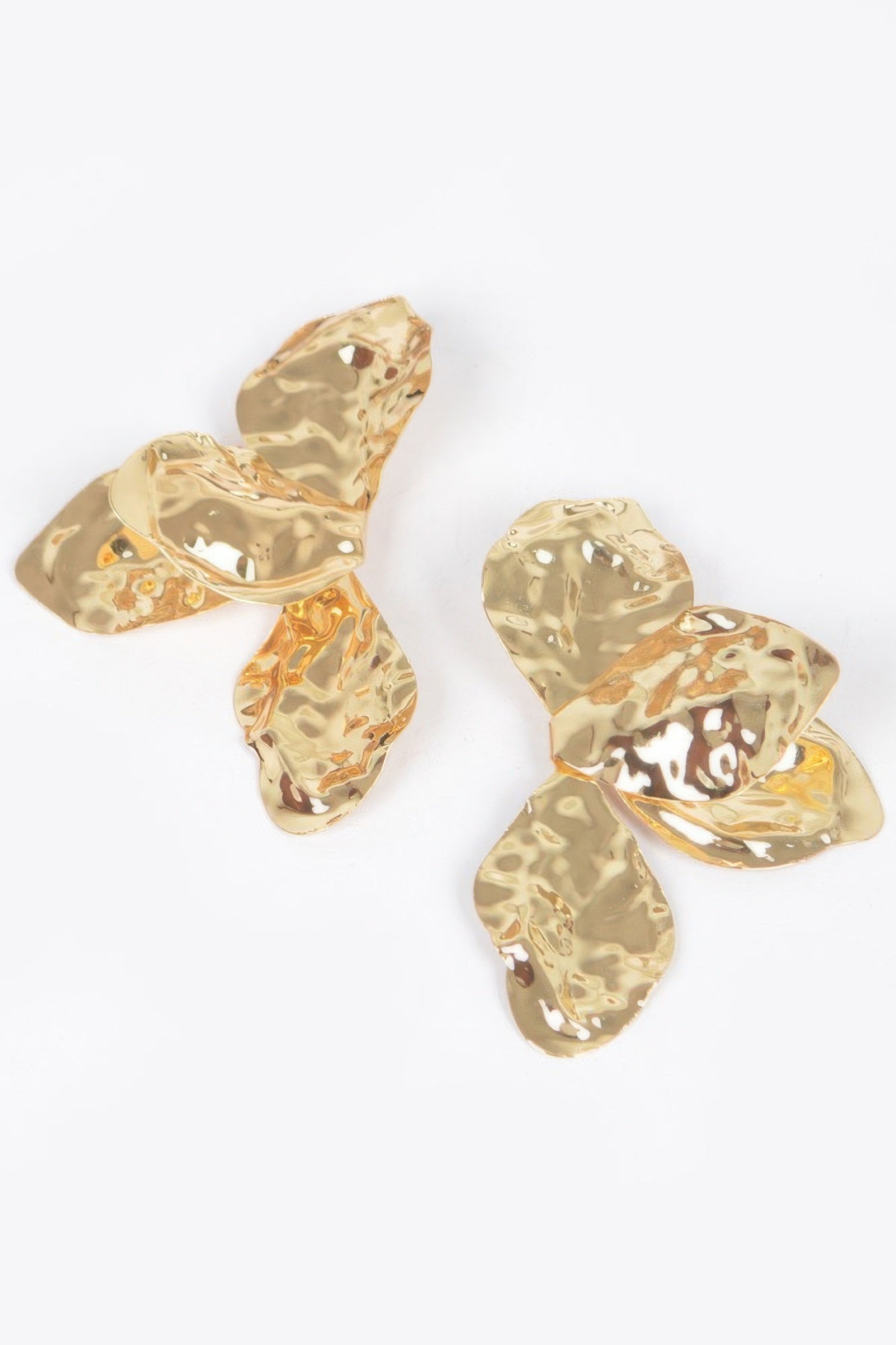 Vintage metal earrings, gold-tone hammered geometric drops
