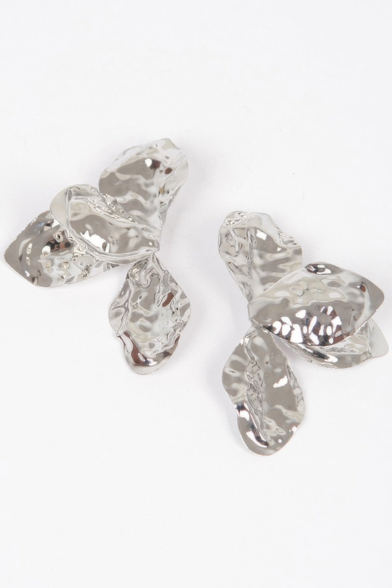 Vintage metal earrings, silver-tone hammered geometric drops