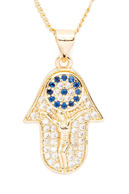 Cubic Zirconia Hamsa Pendant Necklace - Tigbul's Variety Fashion Shop