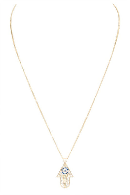 Cubic Zirconia Hamsa Pendant Necklace - Tigbul's Variety Fashion Shop