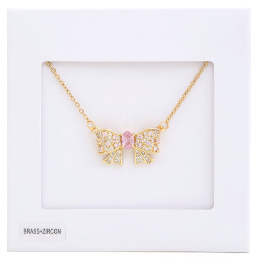 Rhinestone Bow Metal Necklace - Tigbul's Variety Fashion Shop