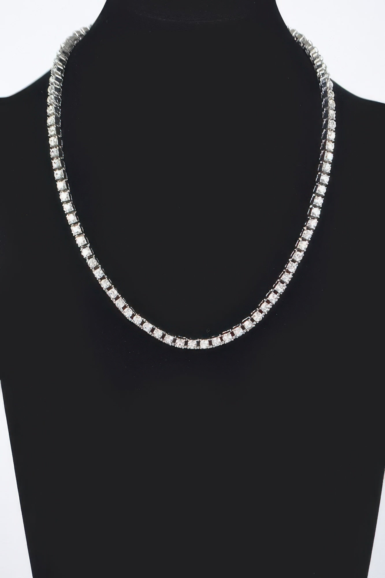 Rhinestone layered chain necklace (silver-tone)