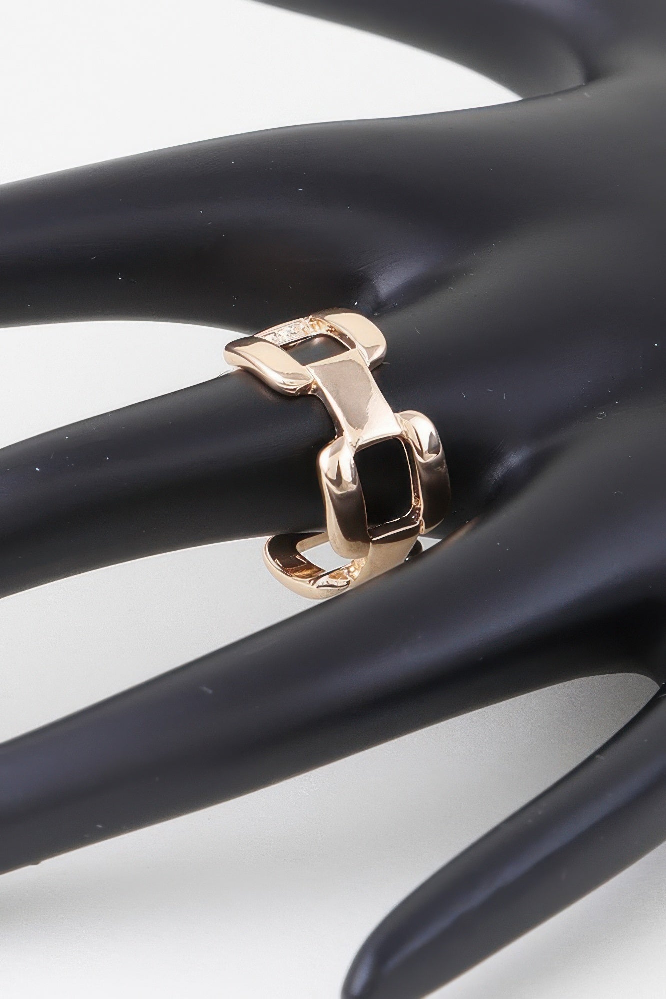 Shiny link chain ring, gold-tone open square links, chunky square centerpiece