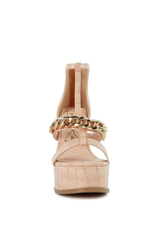 Peach Sandalen mit Metallkette vorn und Reißverschluss am Knöchel