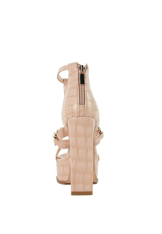 Peachfarbene Zip-up Sandalen, Rückansicht mit Knöchelreißverschluss