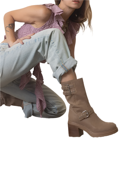 Rider Boots with Buckles Taupe Color - Tigbul's Variety Fashion Shop