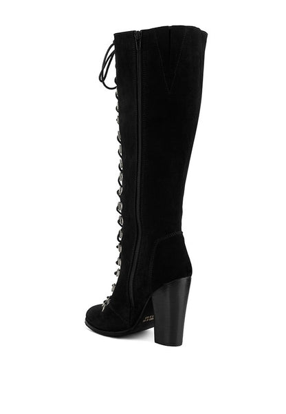 Size US 7 Black Antique Eyelet Block Heel Lace Up Calf Boot - Tigbul's Variety Fashion Shop