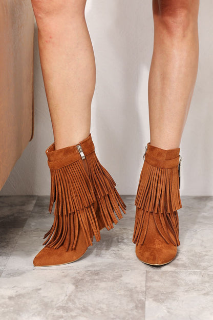 Women's Tassel Wedge Heel Ankle Booties - Tigbul's Variety Fashion Shop