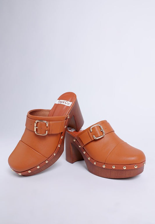 Genuine Leather Studded Clog Heels - Tigbul's Variety Fashion Shop