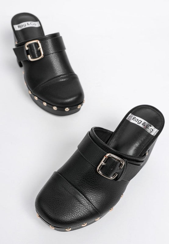 Genuine Leather Studded Clog Heels - Tigbul's Variety Fashion Shop