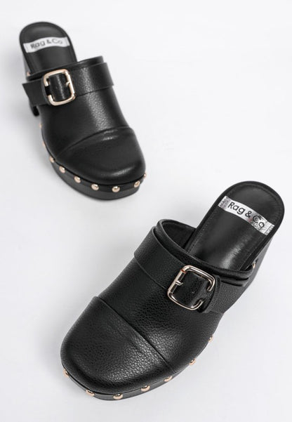 Genuine Leather Studded Clog Heels - Tigbul's Variety Fashion Shop