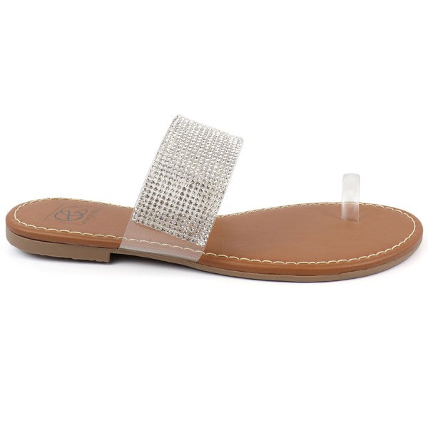 Clear Toe Ring with Rhinestone Band Flat Summer Sandals - Tigbul's Variety Fashion Shop