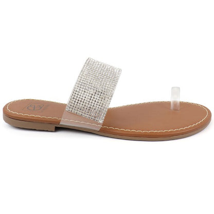 Clear Toe Ring with Rhinestone Band Flat Summer Sandals - Tigbul's Variety Fashion Shop