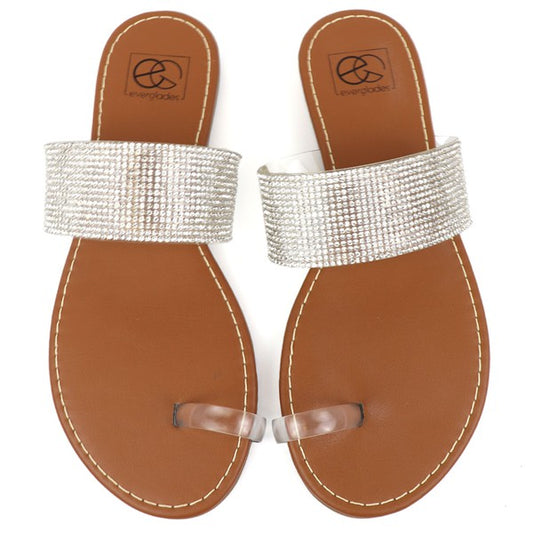 Clear Toe Ring with Rhinestone Band Flat Summer Sandals - Tigbul's Variety Fashion Shop