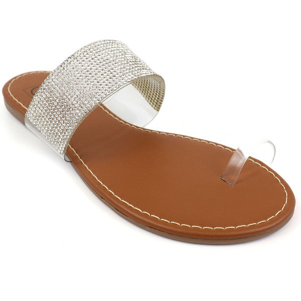Clear Toe Ring with Rhinestone Band Flat Summer Sandals - Tigbul's Variety Fashion Shop