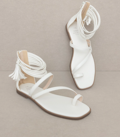 Oasis Society - Abril White Strappy Ankle Wrap Sandal - Tigbul's Variety Fashion Shop
