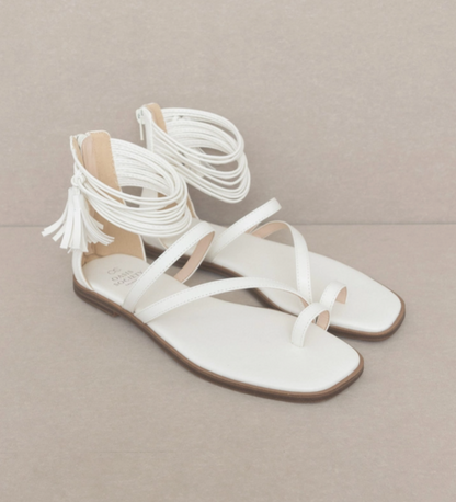 Oasis Society - Abril White Strappy Ankle Wrap Sandal - Tigbul's Variety Fashion Shop