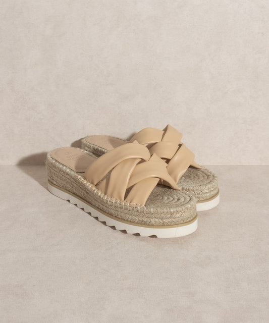 Oasis Society Rebel Beige Criss Cross Platform Espadrille Sandals - Tigbul's Variety Fashion Shop