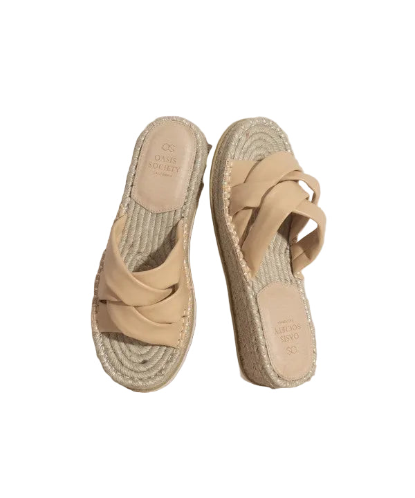 Oasis Society Rebel Beige Criss Cross Platform Espadrille Sandals| Tigbuls
