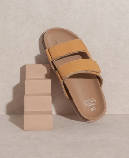 OASIS SOCIETY Sienna Cognac - Double Strap Slide Sandals - Tigbul's Variety Fashion Shop