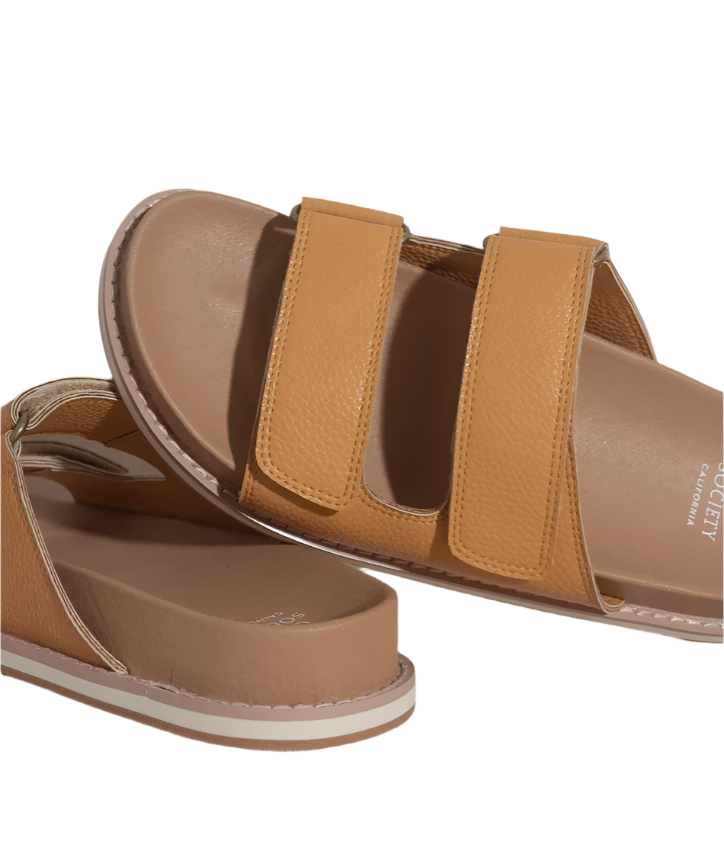 Double strap slide sandals, Cognac with two wide bands
