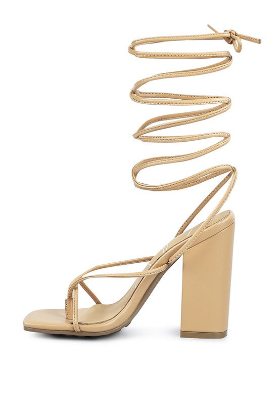 Piri Toe Ring Tie Up Block Heel Sandals - Tigbul's Variety Fashion Shop