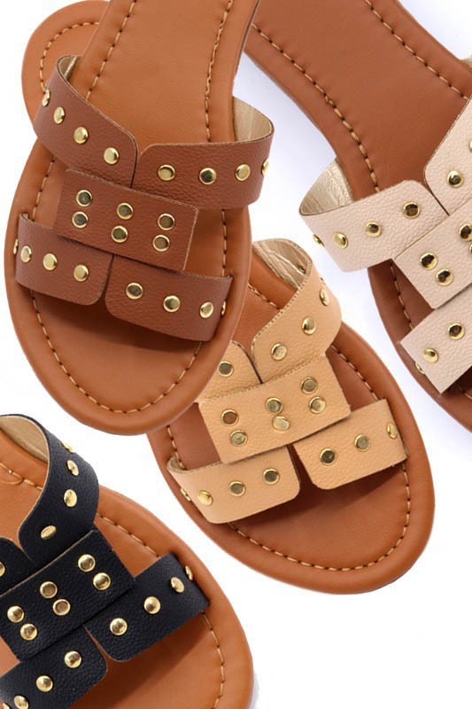 Slide sandal with rivet studs - Tigbul's Variety Fashion Shop