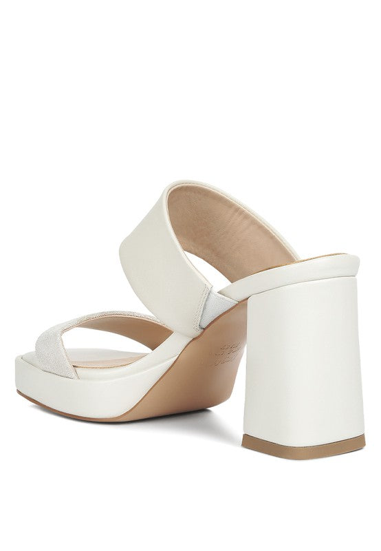 Off-white platform slide sandals with suede top strap and thick heel