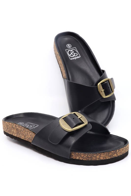 Women's Slide on Summer Sandals with Buckle - Tigbul's Variety Fashion Shop