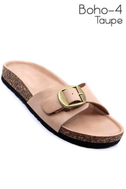 Women's Slide on Summer Sandals with Buckle - Tigbul's Variety Fashion Shop